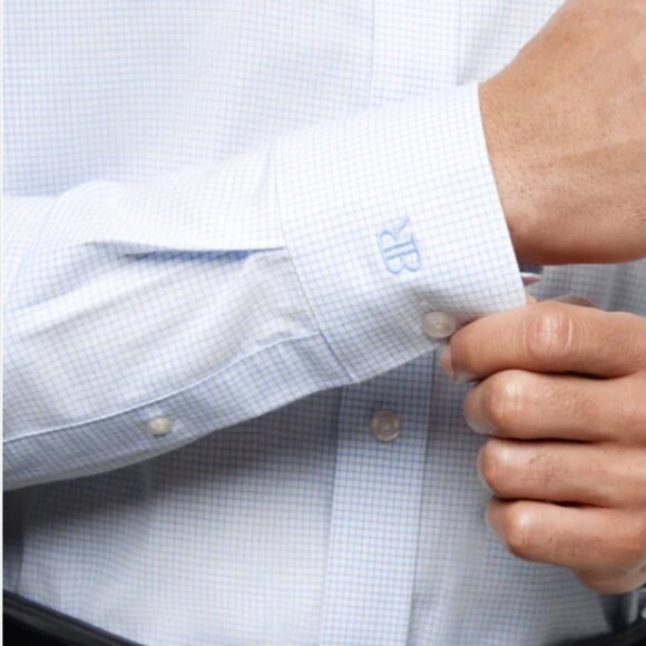 Banana Republic Men's Stretch Poplin Dress Shirt Slim Fit Plaid Blue Size XL - Picture 4 of 8